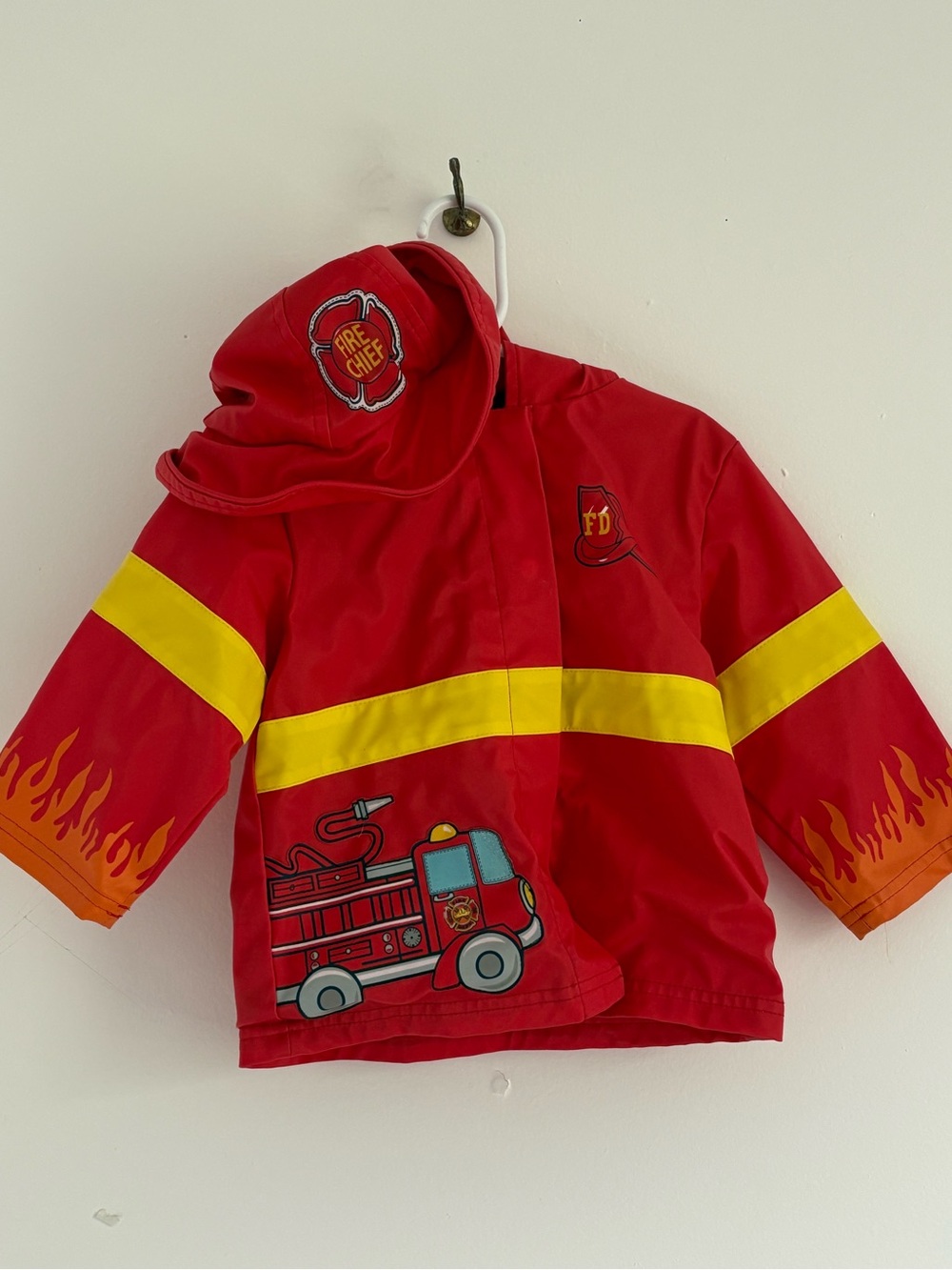 Rain Waves Toddler Firefighter Rain Jacket 24M Red Hooded Coat Fire Truck